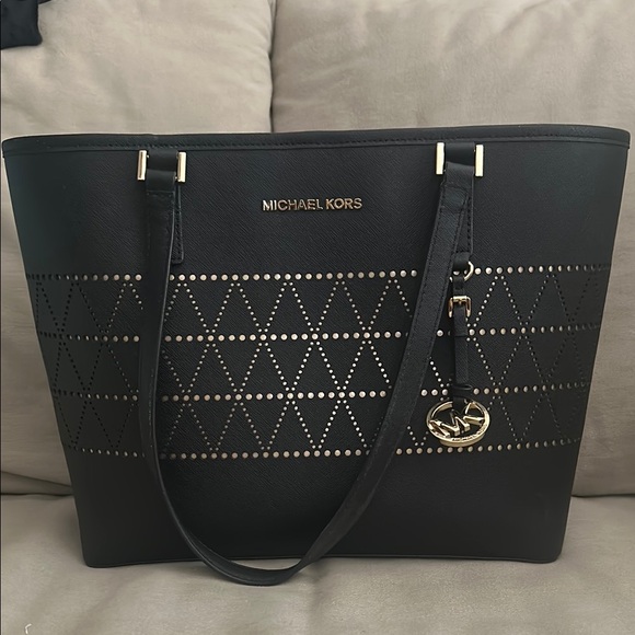Michael Kors Black Jet Set Studded Tote Bag - Picture 1 of 10